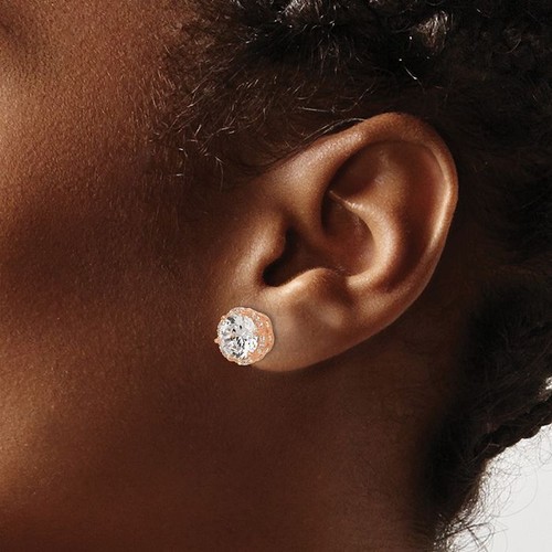 10K Solid Rose Gold CZ Stud Earrings - Picture 2 of 3