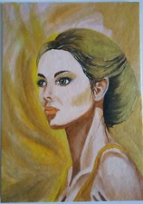 Portrait of a girl with gold and acrylic paints Original Abstract Painting 11*8