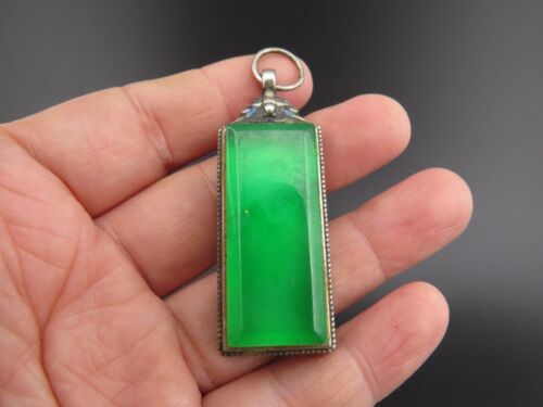 China, jade,collection,pure silver, jade jadeite,Square brand, pendant D539 - Picture 1 of 6