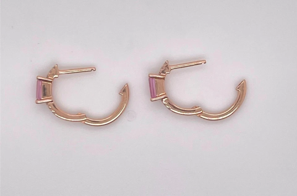 14K Rose Gold 0.35ctw Pink Sapphire & Diamond Huggie Hoop Earrings - Image 3 of 4