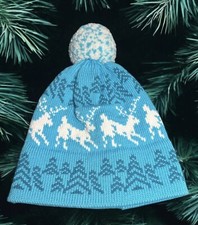 Winter Wool Ski Hat with Reindeer Print Handloomed in VERMONT by NOVELTY NITWEAR