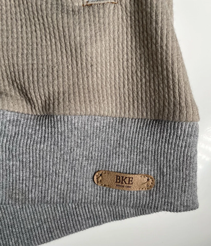 BKE Buckle Pullover Sweater Men’s Large Brown Tan Zip Pockets Gray Comfort - Image 4 of 4