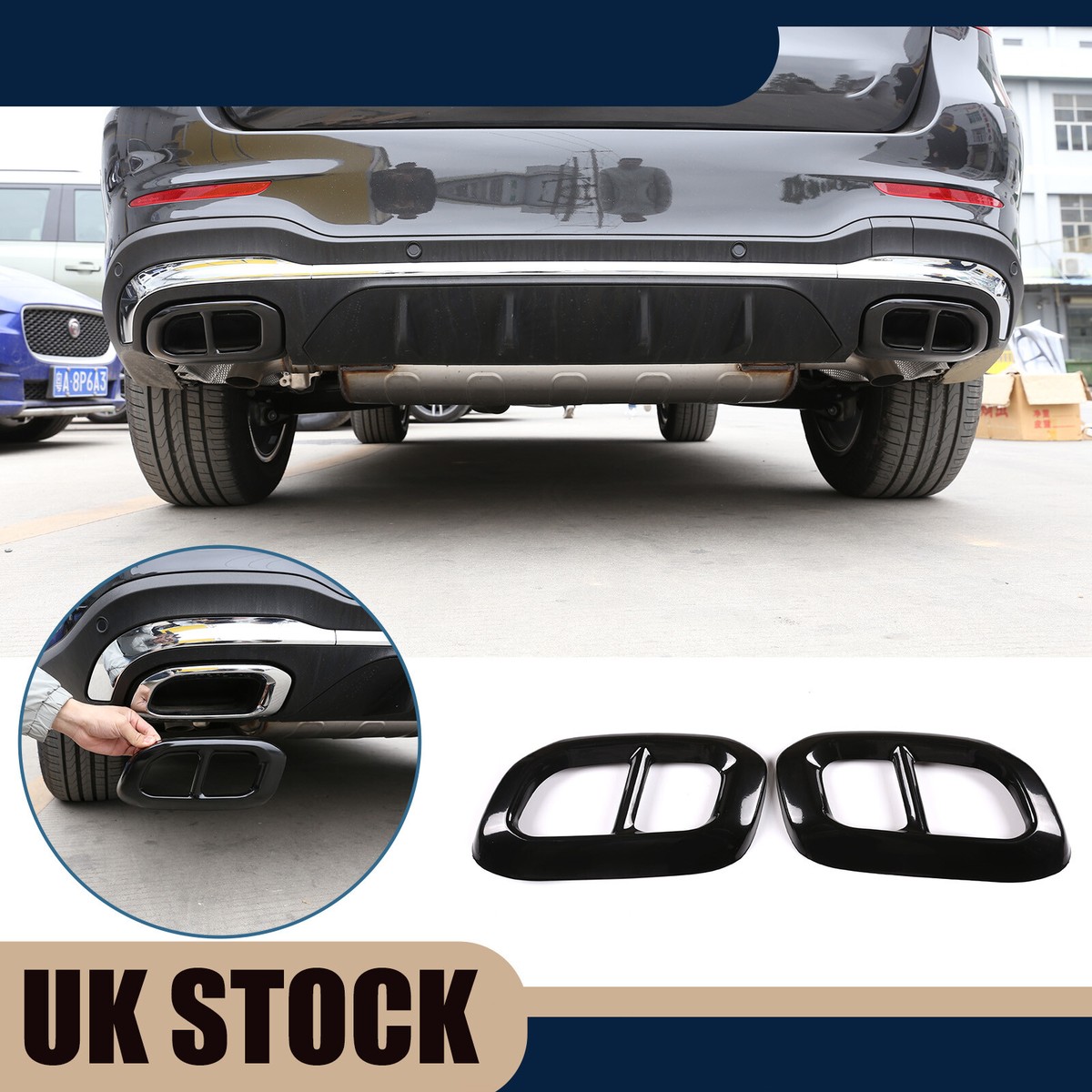 Black Exhaust Muffler Tail Pipe Trim Cover For Benz GLC GLE