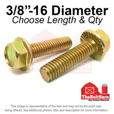 3/8"-16 Grade 5 Serrated Hex Flange Screws Bolts Zinc Yellow (Pick Length & Qty)