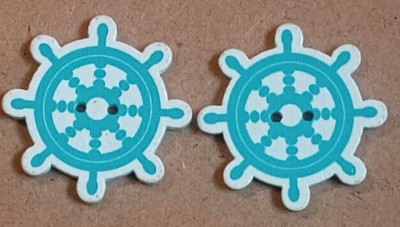 2 Ships Wheel Buttons 1 1/8'' Sewing Crafting 2 Hole Wood 
