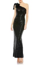 Ieena For Mac Duggal Black Bow Sequin One-Shoulder Column Gown Size 2 $398