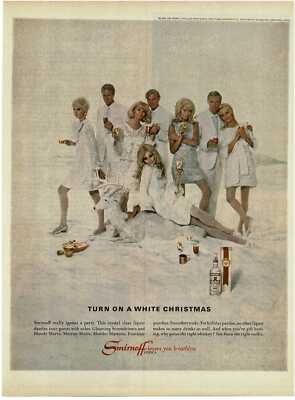 1967 SMIRNOFF Vodka White Christmas on beach monochrome Vintage Print Ad