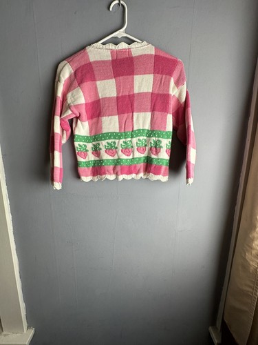 Hartstrings Girls Small Pink Strawberry Sweater Vintage Retro Classic - Picture 3 of 8