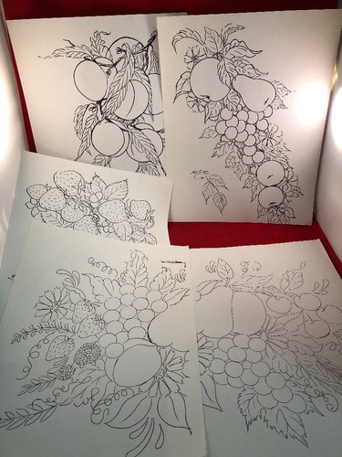 5 Vintage β70βs Tole Painting Pattern Adult Coloring Sheets La Palette Studio
