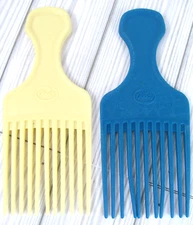 2 Vintage 90s Goody Comb Pic Cream Blue Textured Hair Pick Lift USA Plastic H3