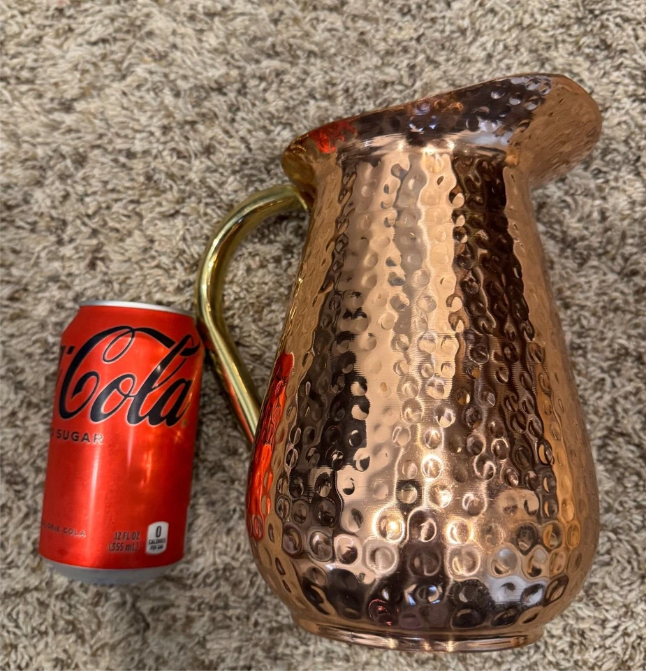 NUEVA Jarra de Agua de Cobre con Tapa - 10" Altura Total, 2000ml, Capacidad 2L Foto 3 de 4