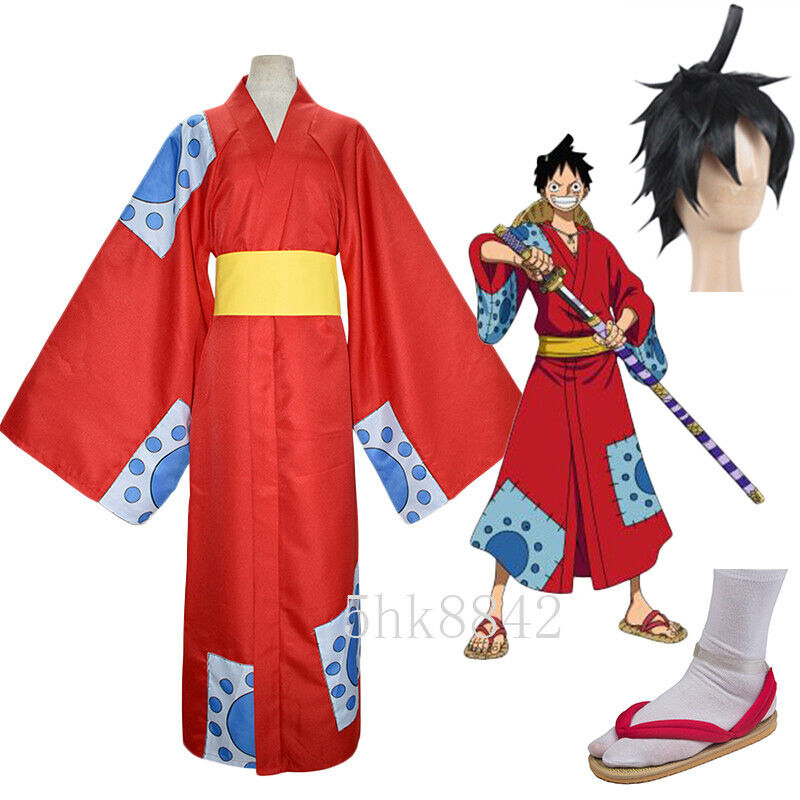 Anime ONE PIECE Monkey D. Luffy Kimono Cosplay Costume Outfit Men Kimono  Hallowe