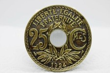 642 - Sous verre en Bronze - Pièce de 1924 - Feutrine bleu Gendarme