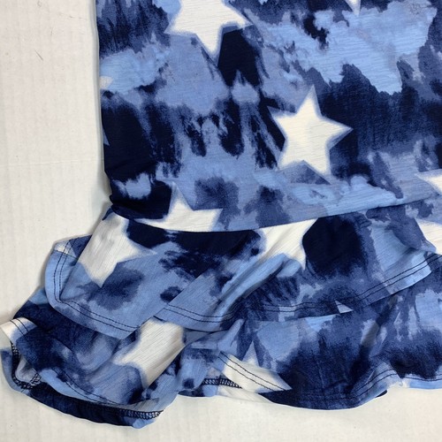 Sew In Love Hoodie Sleeveless Medium Blue Tie Dye With Stars Ruffled Hem NWOT - Picture 4 of 8