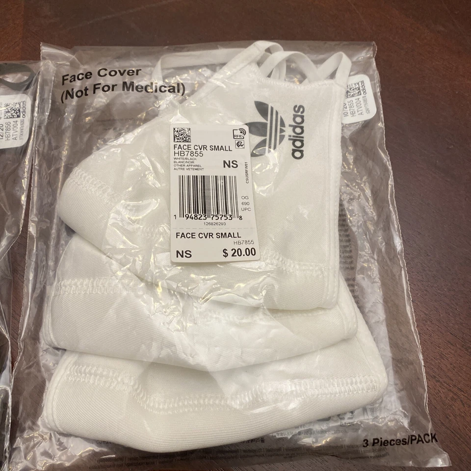 2 adidas Cubierta de Mascarilla de Protección Negra Blanca PEQUEÑA (Paquete de 3) *6 TOTAL* Foto 3 de 3