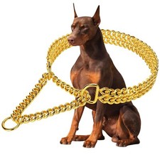 Gold Dog Chain Collar Stainless Steel 18K Gold Dog Collar Adjustable Walking ...