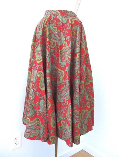 Vtg 60s Red Paisley Full Circle Swing Skirt Infinity Cord Rhinestones 24 in. - Picture 2 of 6