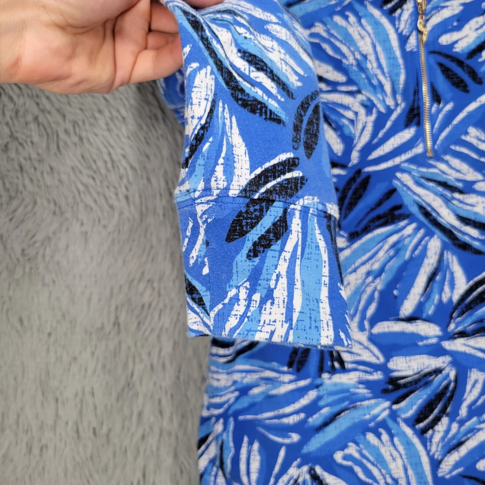 Moletom Cappagallo Feminino Médio Azul Floral 1/2 Zíper Pulôver Manga Longa - Imagem 4 de 4