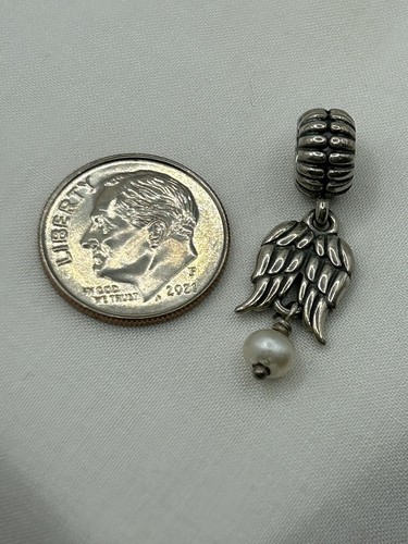 PANDORA 925 Sterling Silver Angel Wings with Pearl Dangling Charm #790975P - Picture 5 of 6