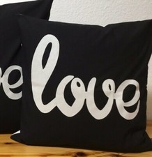 1 Landhausstil Kissenhülle, Kissenbezug, Dekokissen *Love* Schwarz/weiß 50x50cm.