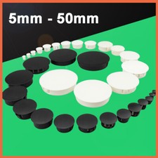 Round Plastic Black/White Blanking End Caps Tube Pipe Inserts Plug Bung 5mm-50mm