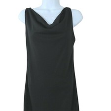 Vintage 90s Knee Length Black Tank Dress Womens XS Sleeveless Drape Neck Stretch