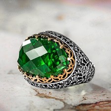 Green Zircon Gemstone 925 Sterling Silver Big Green Color Stone MenRing
