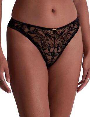 Aubade Coeur A Corps Tanga Slip Semi Sheer Luxus Spitzenschlüpfer 1B26 Noir Schwarz