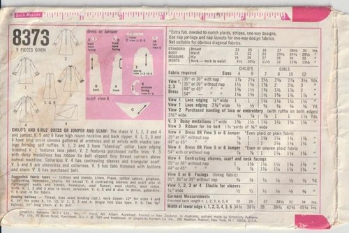 Vintage Pattern - Size 8 - Girls Dress or Jumper & Scarf - Simplicity 8373 - 196 - Picture 2 of 2