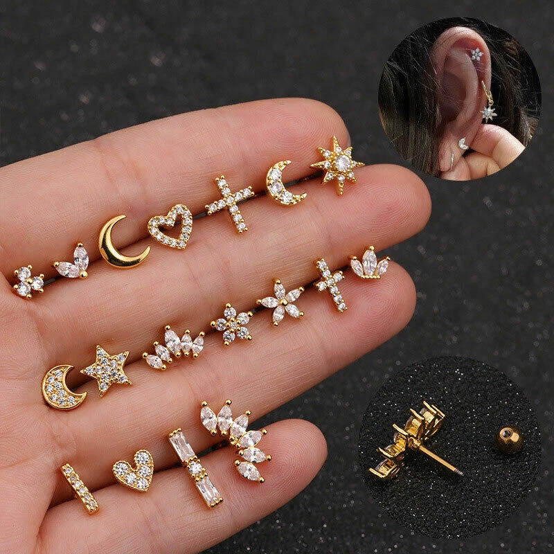 1pc Surgical Steel Moon Star Cartilage Piercing Helix Nose Ring