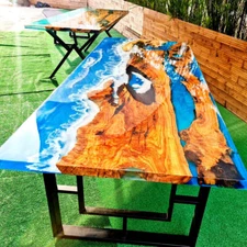 Ocean Walnut Epoxy Table- Resin Table - Custom Made Table - Epoxy Dining Table