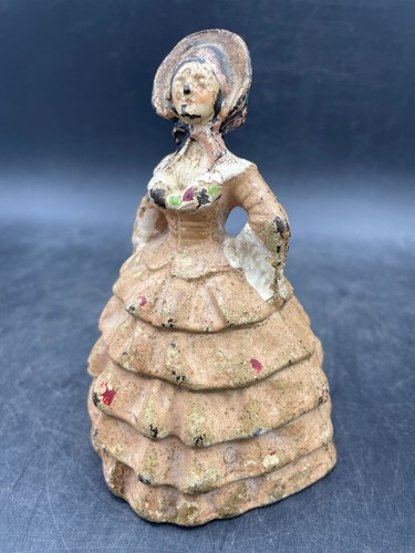 Cast Iron Doorstop Victorian Lady with Bonnet and Pink Frilly Dress