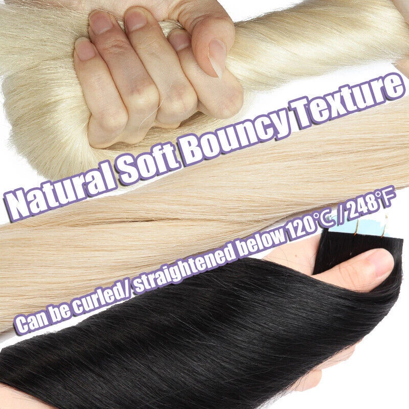 Cinta LIQUIDACIÓN en extensiones de cabello humano virgen real Remy trama de piel doble gruesa Foto 2 de 4