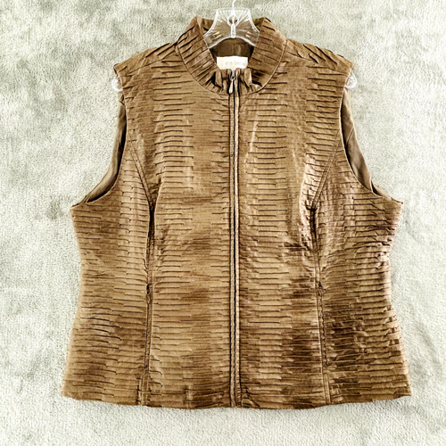 Erin London Pleated Zip Vest Womens PXL Petite Brown Faux Leather Pockets