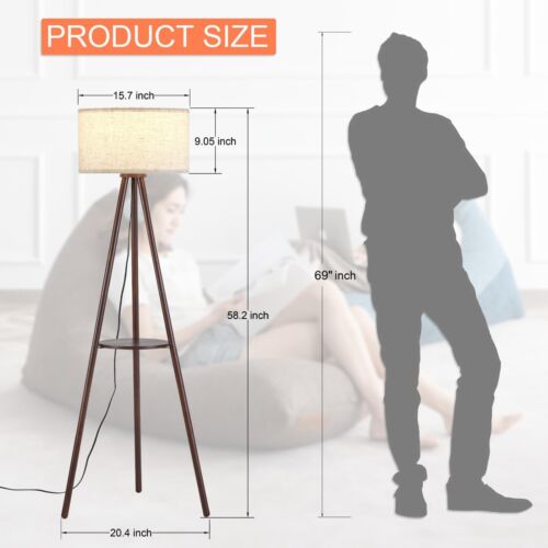 Wood Tripod Floor Lamp for Living Room, 3 Color Temparature LED Bulb Included... - Picture 5 of 8