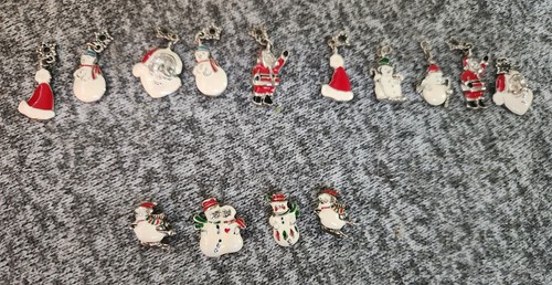 Enameled Christmas Charms Or Pendants Crafting Waving Santa, Snowman Santa Hats,
