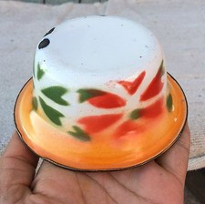 Ciotola Rotonda In Porcellana Smaltata Dipinta A Mano Multicolore Vintage IE25