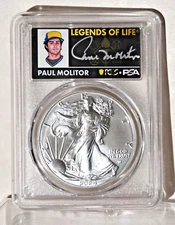 2024 American Silver Eagle PCGS MS70 FS Legends of Life Paul Molitor autograph