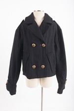 Zara Girls Black Cropped Pea Coat Jacket US 11-12 Yrs 152cm Epaulette Wool NWT