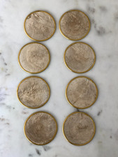 Set of 8 Natural / Beige Capiz Shell Coasters w/ Gold Trim Cork Backing