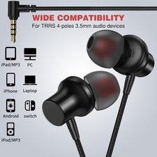 3.5mm Headphones 5.9 ft Long Cord Wired Earbuds with Microphone Noise Cancell...