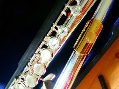 YFL-212 Silver C-Tune Flute with 16 Keys E-Key Gold Mouthpiece Closed Overhead