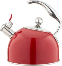 Vi king 2.6 Qt Stainless Steel Whistling Kettle with 3-Ply Base, Red, 40018933RC