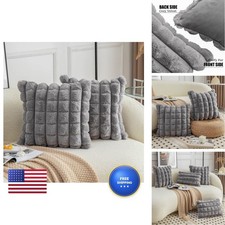 Neelvin Grey Faux Fur Cozy Soft Plaid Decorative Throw Pillow Covers 18x18 Inch