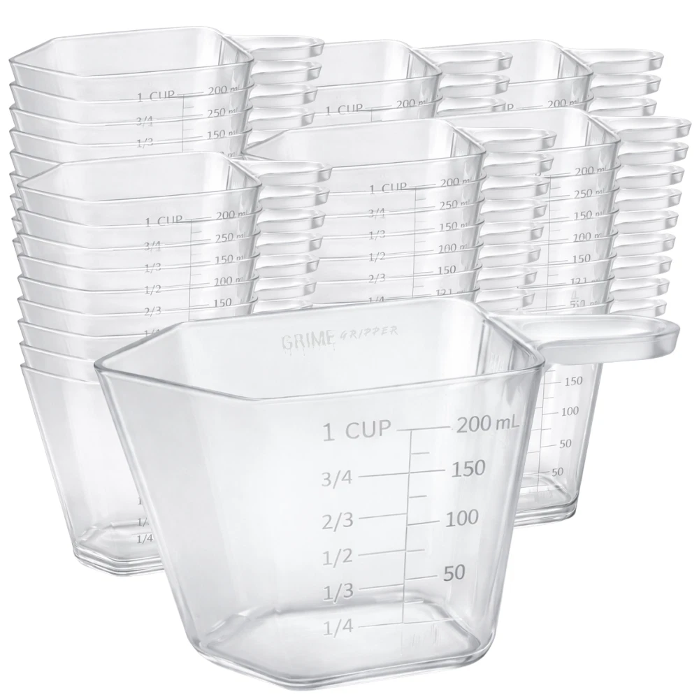Clear 1 Cup, 8oz, 250ml Plastic Cups with Handle,Small Measuring Scoops-100 Pack