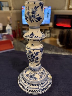 Beautiful Vtg Hand Painted Delft Candlestick.   Netherlands