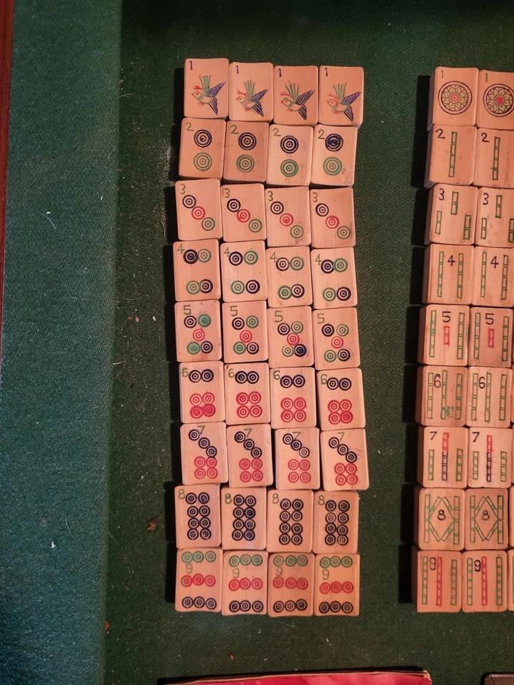 Antique Wood & Bone Mah-Jong Set w/ Instructions | Tin Box | COMPLETE - Image 3 of 4