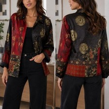 Chicos silk Jacket Blazer boho silk blouse em...