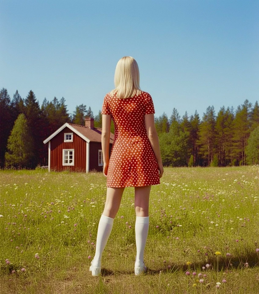 WOMEN'S/LADIES 1970’S VINTAGE CLOTHES, RED/WHITE SPOTTED MINI DRESS - Image 4 of 4