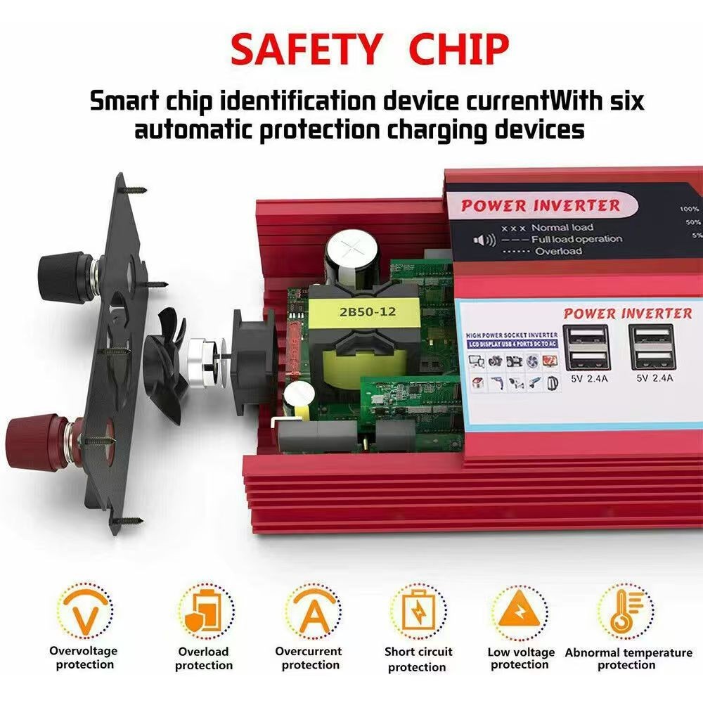 5000W Car Power Inverter DC 12V To AC 110V Pure Sine Wave Solar Converter LCD